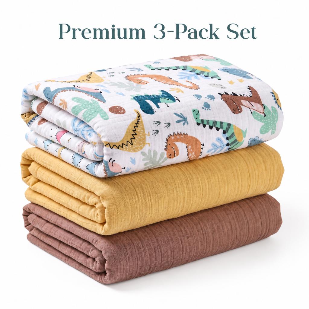Baby Nursery Boy - 3-Pack Baby Muslin Swaddle Blankets 100%
