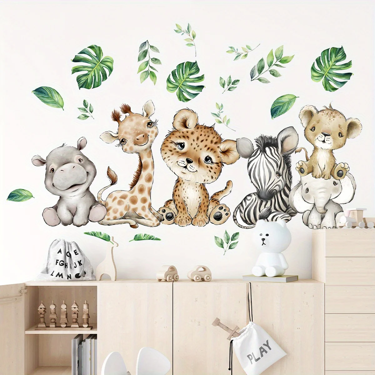 Baby Nursery Decals - 1PC Cartoon Cute Hippo Tiger Elephant