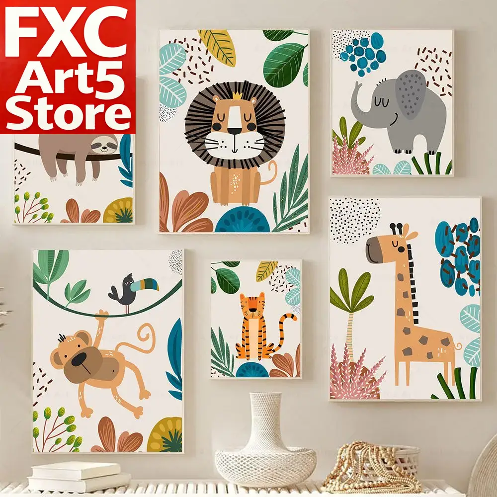 Baby Nursery Wall Decor - Boho Monkey Lion Giraffe Bird Zebra