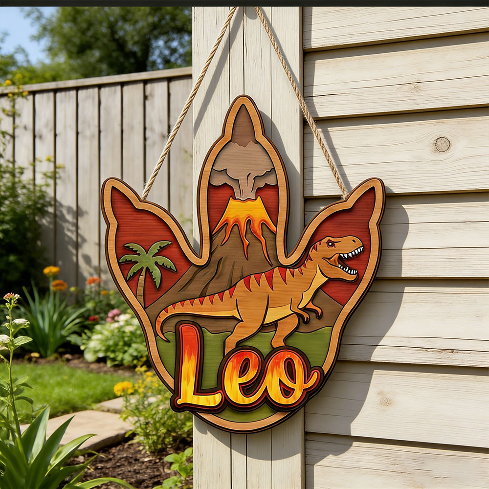 Baby Nursery Boy - Personalized 3D T-Rex Dinosaur Name Wooden