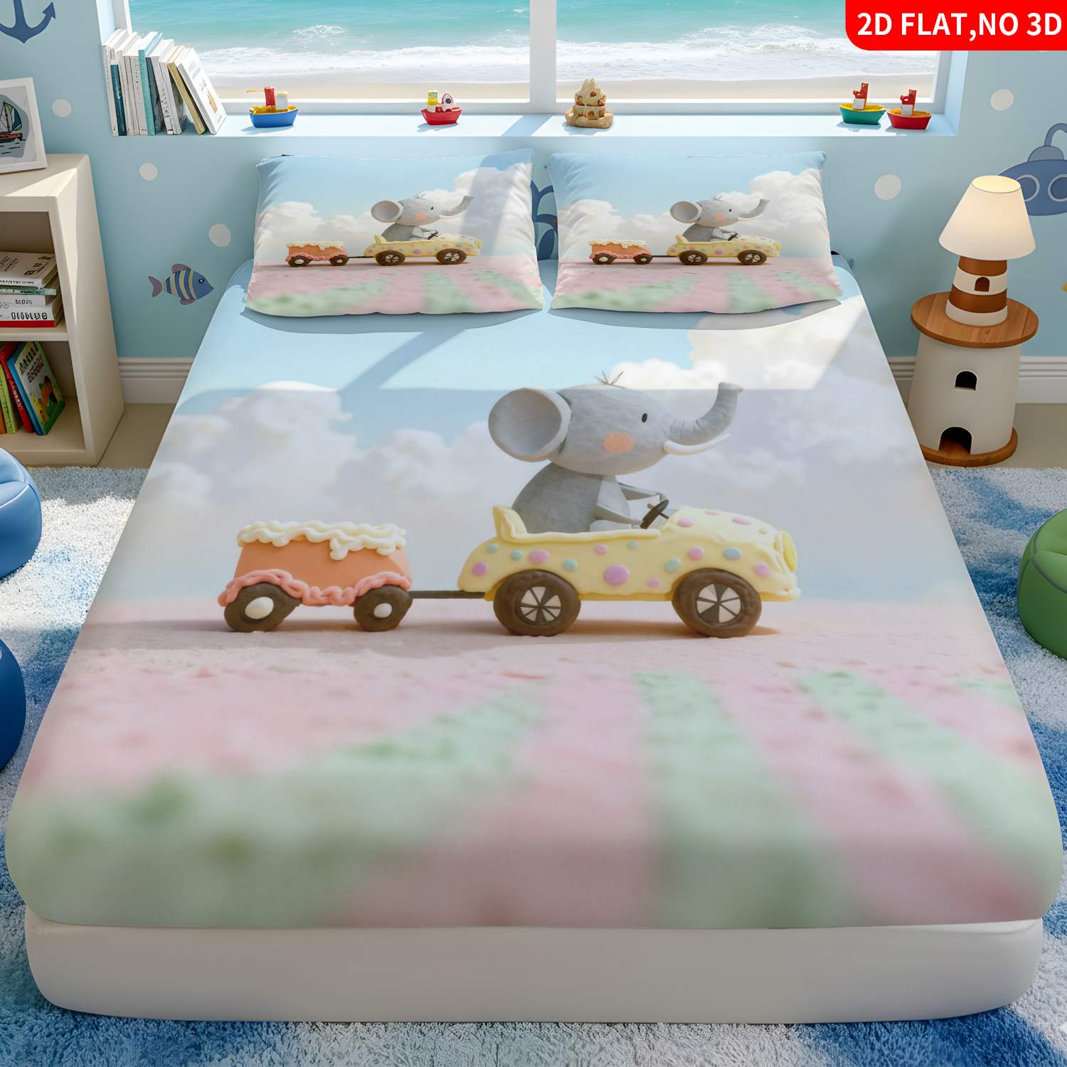 Baby Nursery Elephant Theme - Christmas 2D Digital Print Three-Piece Bedding