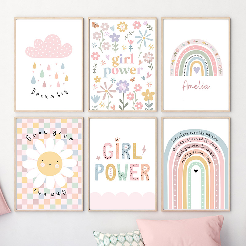 Baby Nursery Wall Decor - Sun Flower Rainbow Cloud Heart Nursery