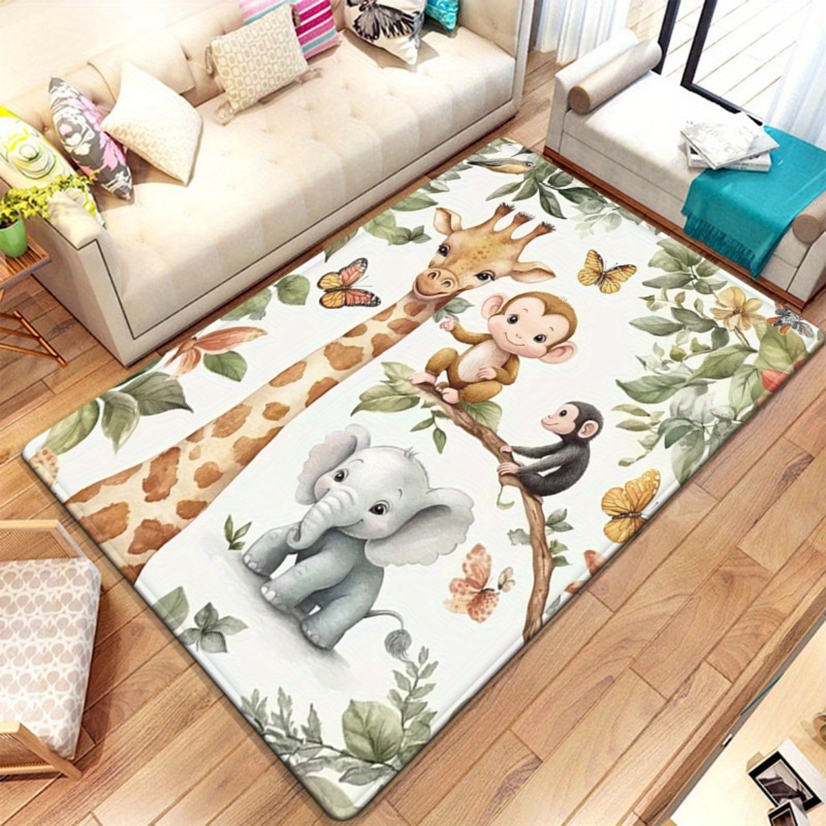 Watercolor Animal Jungle Print - огляд і ціна Baby Nursery Jungle Rug