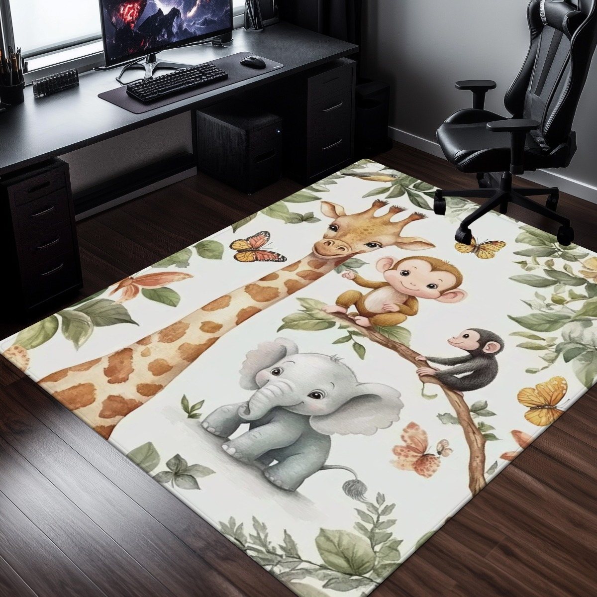 Watercolor Animal Jungle Print - огляд і ціна Baby Nursery Jungle Rug