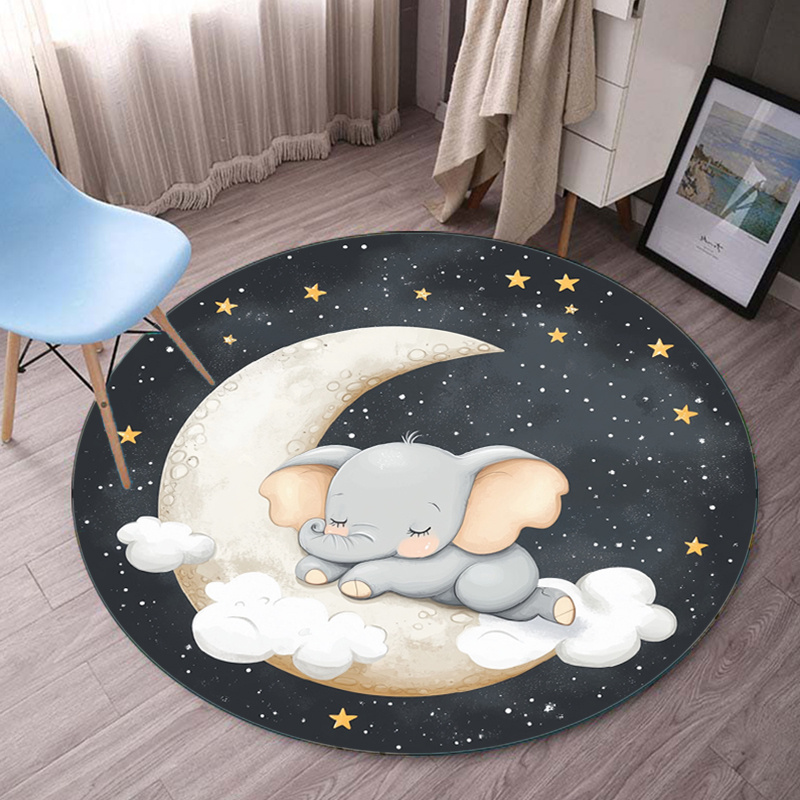 Cute Elephant Moon Stars Round - огляд і ціна Baby Nursery Elephant Theme