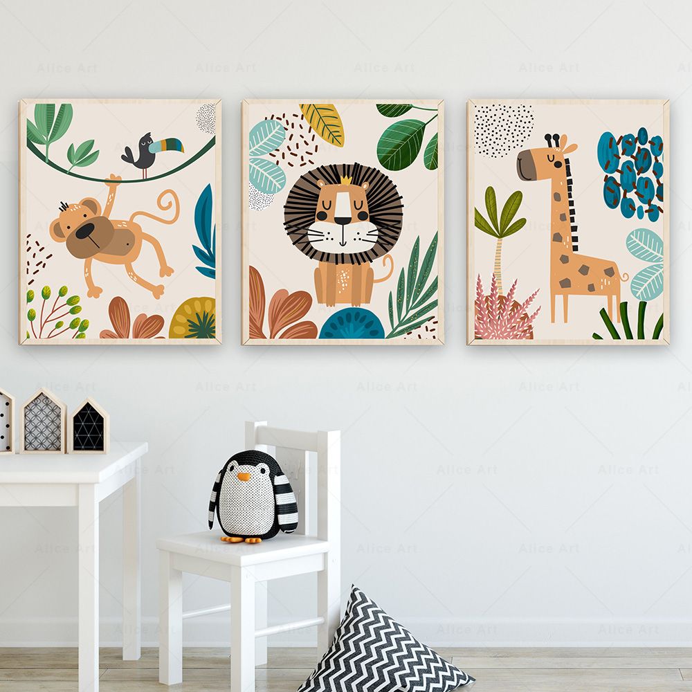 Boho Monkey Lion Giraffe Bird  - огляд і ціна Baby Nursery Wall Decor