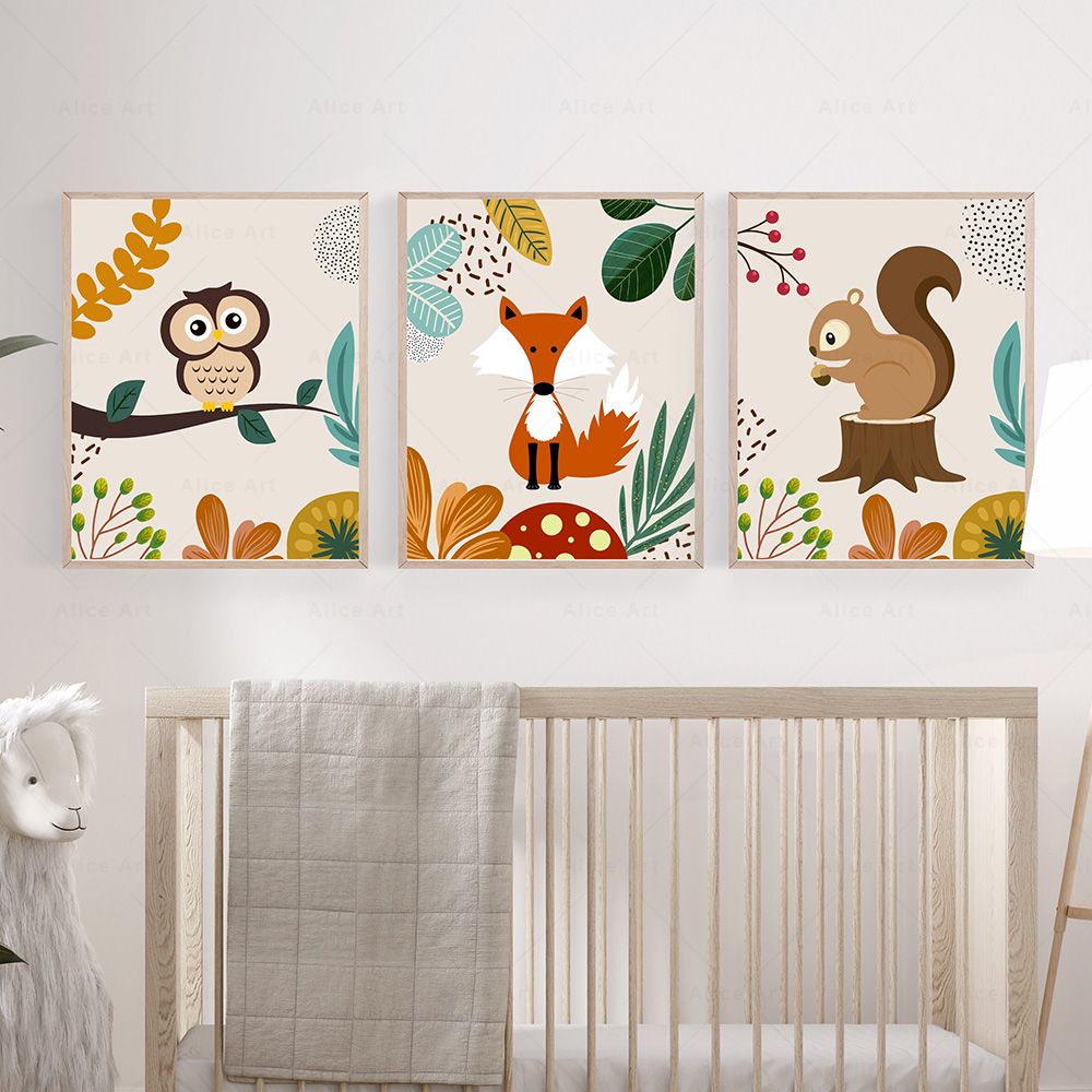 Boho Monkey Lion Giraffe Bird  - огляд і ціна Baby Nursery Wall Decor