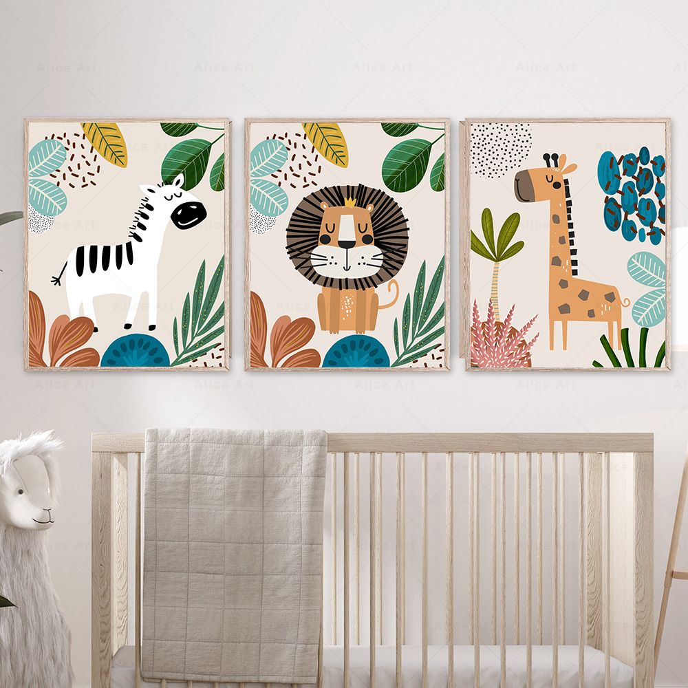 Boho Monkey Lion Giraffe Bird  - огляд і ціна Baby Nursery Wall Decor