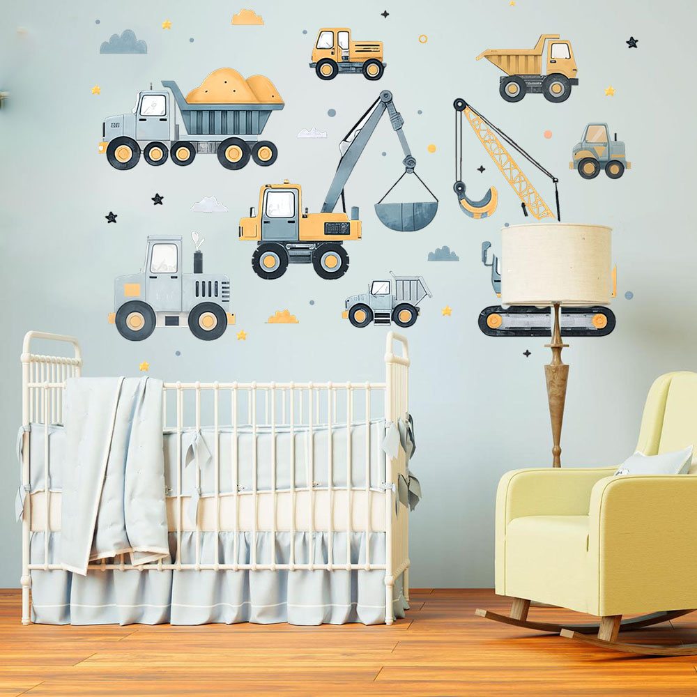 Cartoon Excavator Vehicles Set - огляд і ціна Baby Nursery Decals