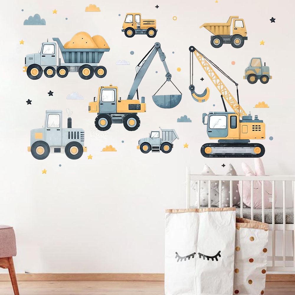 Cartoon Excavator Vehicles Set - огляд і ціна Baby Nursery Decals