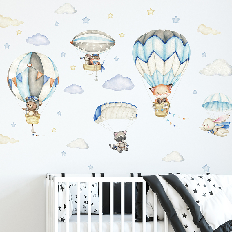 Cartoon Cute Animals Hot Air B - огляд і ціна Baby Nursery Decals