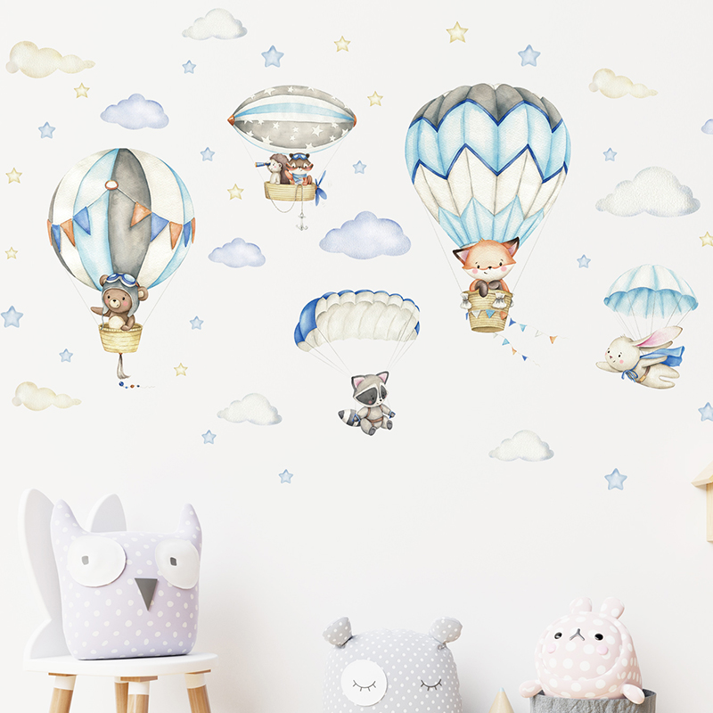 Cartoon Cute Animals Hot Air B - огляд і ціна Baby Nursery Decals