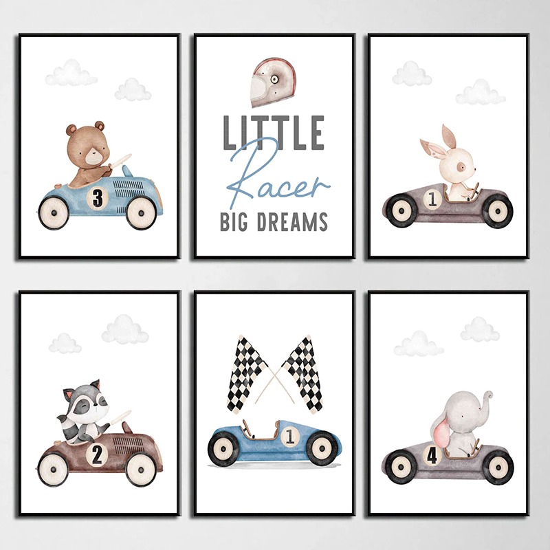 Vintage Racing Cars Animals Ra - огляд і ціна Baby Nursery Vintage