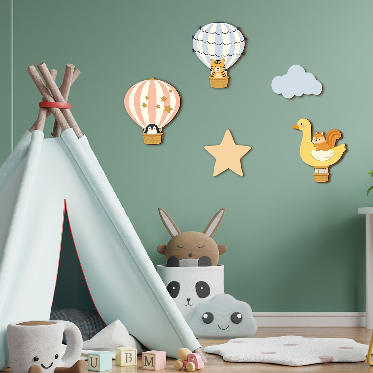 5Pcs Animal Hot Air Balloon Wo - огляд і ціна Baby Nursery Decals