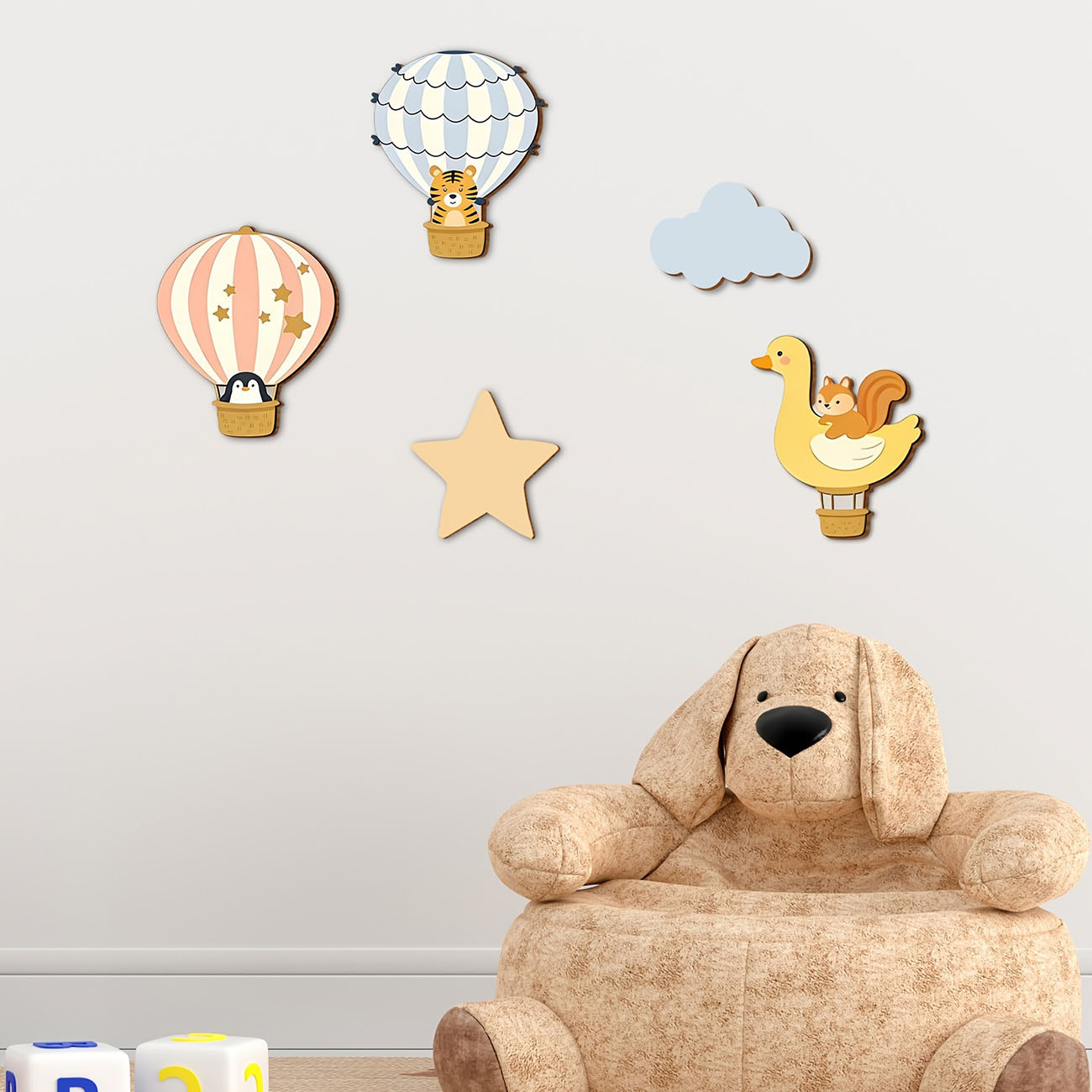 5Pcs Animal Hot Air Balloon Wo - огляд і ціна Baby Nursery Decals