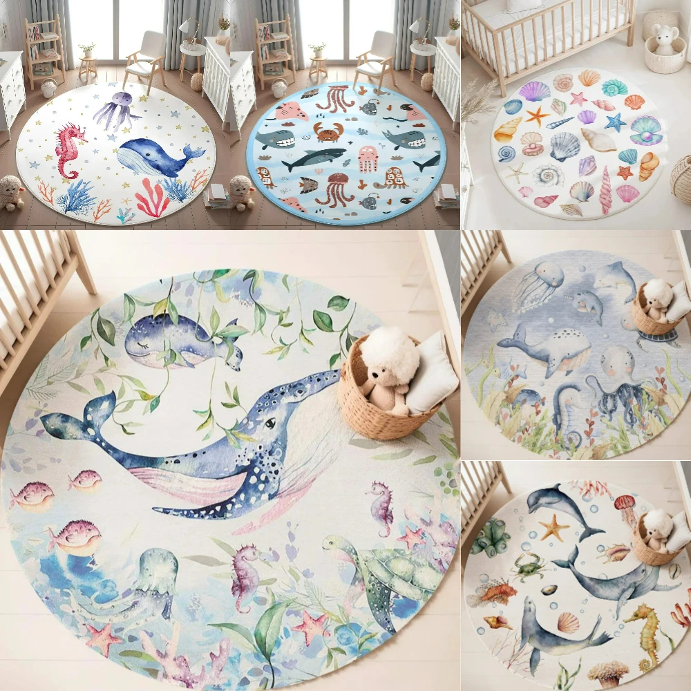 Blue Marine animal Round Carpe - огляд і ціна Soft Rug Nursery