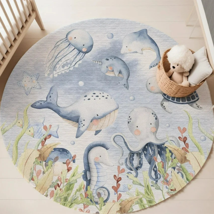 Blue Marine animal Round Carpe - огляд і ціна Soft Rug Nursery